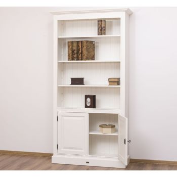 Biblioteca cu 2 usi, Alb Vintage, Periat, Vopsit vintage, 109x39x210cm