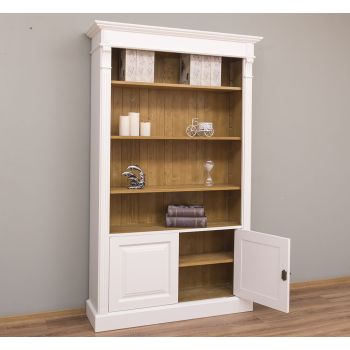 Biblioteca cu 2 usi, Nuc Mediu, Periat, Vopsit vintage, 109x39x210cm