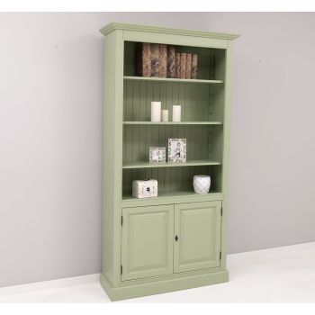 Biblioteca cu 2 usi, Verde Măsliniu, Periat, Vopsit vintage, 109x39x210cm