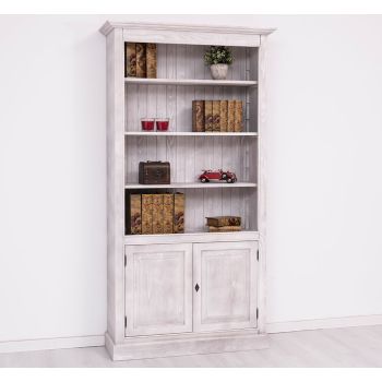 Biblioteca cu 2 usi, Natur, Periat, Vopsit vintage, 109x39x210cm
