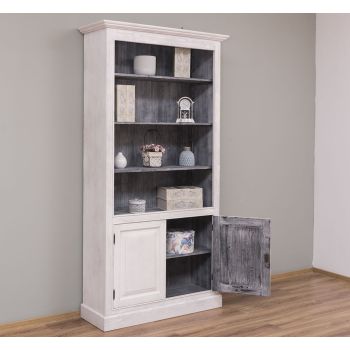 Biblioteca cu 2 usi, Gri Deschis Spălat, Periat, Vopsit vintage, 109x39x210cm