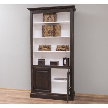 Biblioteca cu 2 usi, Alb Pur, Periat, Vopsit vintage, 109x39x210cm