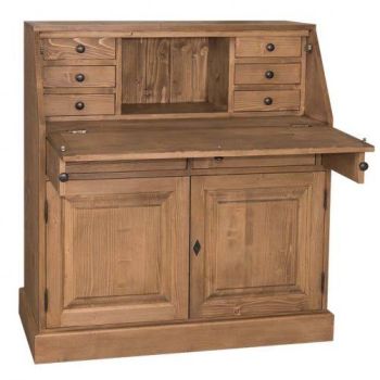 Mobilier birou cu blat masa incorporat, 2 usi si 2 sertare, BAS, Lemn Masiv, Blat Finisaj ceara, Corp Finisaj ceara, 106x49x109cm