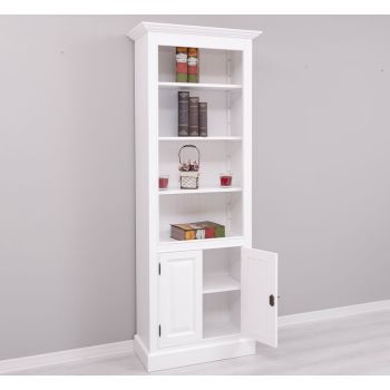 Biblioteca cu 2 usi, Alb Pur, Periat, Vopsit vintage, 78x39x210cm