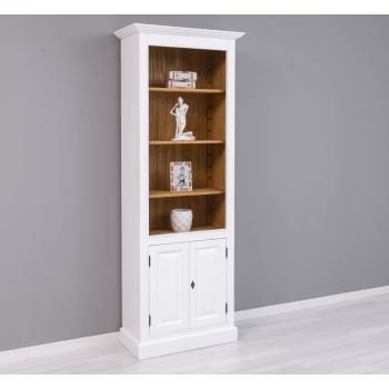 Biblioteca cu 2 usi, Nuc Mediu, Periat, Vopsit vintage, 78x39x210cm
