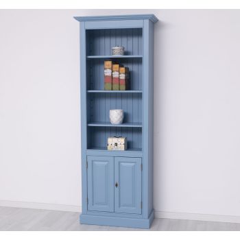 Biblioteca cu 2 usi, Albastru Praf, Periat, Vopsit vintage, 78x39x210cm