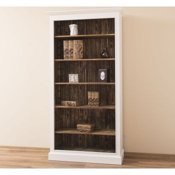 Biblioteca 5 etajere, Alb Vintage, Finisaj ceara, 109x39x210cm