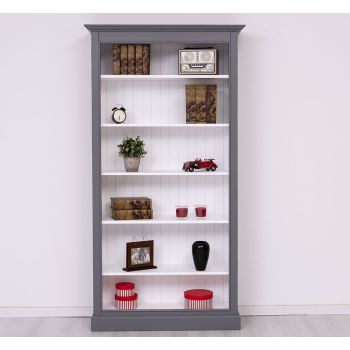 Biblioteca 5 etajere, Alb Pur, Finisaj ceara, 109x39x210cm