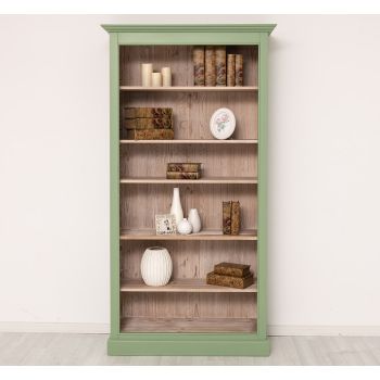 Biblioteca 5 etajere, Verde Măsliniu, Finisaj ceara, 109x39x210cm