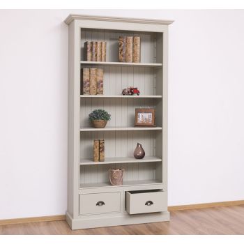 Biblioteca cu 2 sertare, Gri Slate Închis, Lemn masiv, Finisaj ceara, 109x39x210cm