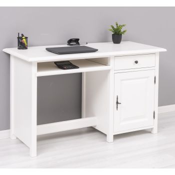 Birou calculator, Finisaj Alb Vintage, Lemn Masiv Brad, Colectia Rustic