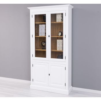 Vitrina cu 2 usi + 2 usi sticla, Nuc Mediu, Finisaj ceara, 109x39x210cm