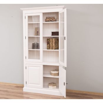 Vitrina cu 2 usi + 2 usi sticla, Gri Argintiu, Finisaj ceara, 109x39x210cm