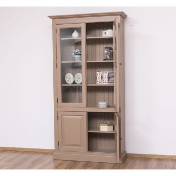 Vitrina cu 2 usi + 2 usi sticla, Negru Grafit, Finisaj ceara, 109x39x210cm