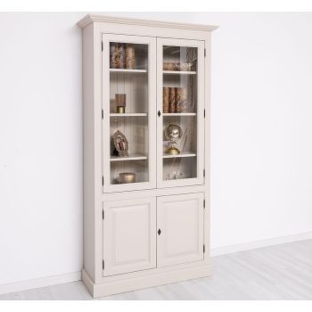 Vitrina cu 2 usi + 2 usi sticla, Bej Cald, Finisaj ceara, 109x39x210cm