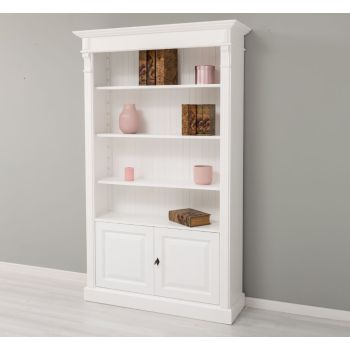 Biblioteca cu 2 usi, Alb Pur, Colectia Directoire, Lemn masiv, vopsit, 119x39x197cm