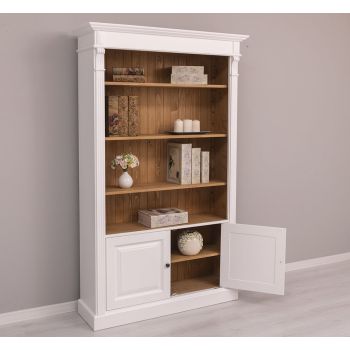 Biblioteca cu 2 usi, Nuc Mediu, Colectia Directoire, Lemn masiv, vopsit, 119x39x197cm