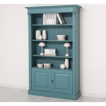 Biblioteca cu 2 usi, Albastru Gri Vintage, Colectia Directoire, Lemn masiv, vopsit, 119x39x197cm