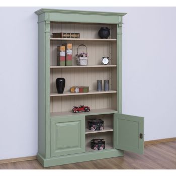 Biblioteca cu 2 usi, Bej Gri Cald, Colectia Directoire, Lemn masiv, vopsit, 119x39x197cm