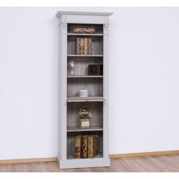 Biblioteca, Gri Mediu, Lemn Masiv, Blat Antichizat, Corp Antichizat, 70x39x197cm