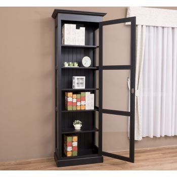 Vitrina cu 1 usa sticla, Negru Mat, Lemn masiv, vopsit, 75x41x220cm