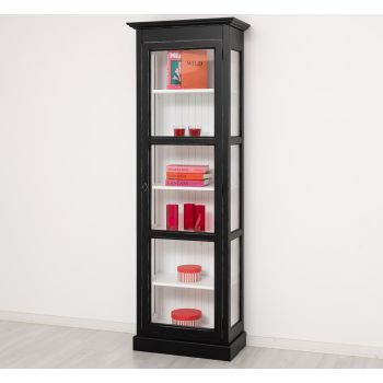 Vitrina cu 1 usa sticla, Negru Mat, Lemn masiv, vopsit, 75x41x220cm