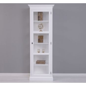 Vitrina cu 1 usa sticla, Alb Pur, Lemn masiv, vopsit, 75x41x220cm