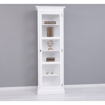 Vitrina cu 1 usa sticla, Alb Pur, Lemn masiv, vopsit, 75x41x220cm