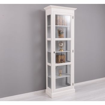 Vitrina cu 1 usa sticla, Alb Vintage, Lemn masiv, vopsit, 75x41x220cm