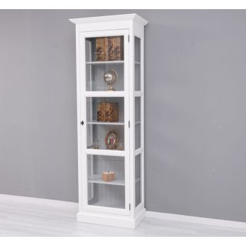 Vitrina cu 1 usa sticla, Gri Deschis Perlat, Lemn masiv, vopsit, 75x41x220cm