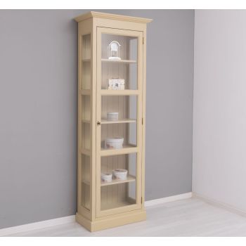 Vitrina cu 1 usa sticla, Gri Deschis Cald, Lemn masiv, vopsit, 75x41x220cm