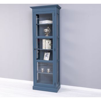 Vitrina cu 1 usa sticla, Gri Albastru Închis, Lemn masiv, vopsit, 75x41x220cm