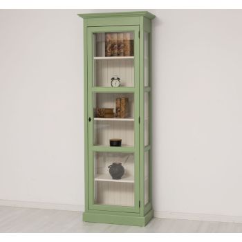 Vitrina cu 1 usa sticla, Gri Argintiu, Lemn masiv, vopsit, 75x41x220cm