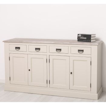 Bufet Bucatarie cu 4 usi si 4 sertare, Bej Cald, Finisaj ceara, 173x47x93cm