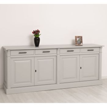 Bufet Bucatarie cu 4 usi, Gri Deschis Perlat, Lemn masiv, Periat adanc, 219x51x90cm