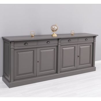 Bufet Bucatarie cu 4 usi, Negru Grafit, Lemn masiv, Periat adanc, 219x51x90cm