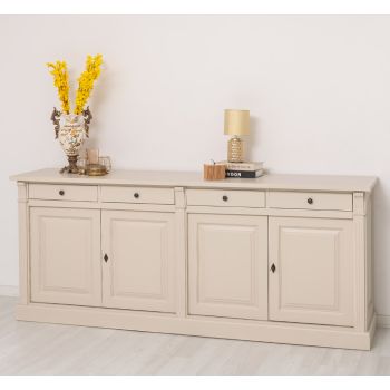 Bufet Bucatarie cu 4 usi, Bej Cald, Lemn masiv, Periat adanc, 219x51x90cm