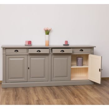 Bufet Bucatarie cu 4 usi, Crem Vanilie, Lemn masiv, Periat adanc, 219x51x90cm
