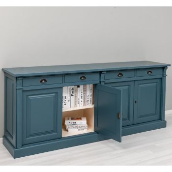 Bufet Bucatarie cu 4 usi, Crem Vanilie, Lemn masiv, Periat adanc, 219x51x90cm