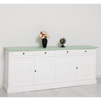 Bufet Bucatarie cu 4 usi, Alb Pur, Lemn masiv, Periat adanc, 219x51x90cm
