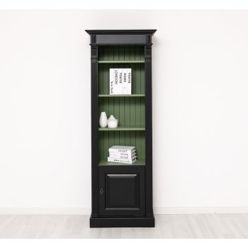 Biblioteca ingusta cu 1 usa, Negru Mat, Colectia Directoire, Lemn masiv, vopsit, 70x39x197cm