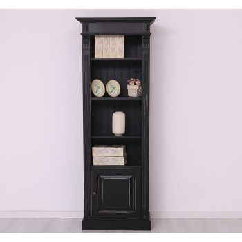 Biblioteca ingusta cu 1 usa, Negru Mat, Colectia Directoire, Lemn masiv, vopsit, 70x39x197cm