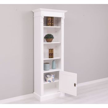 Biblioteca ingusta cu 1 usa, Alb Pur, Colectia Directoire, Lemn masiv, vopsit, 70x39x197cm