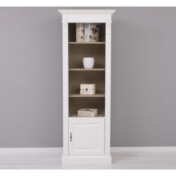 Biblioteca ingusta cu 1 usa, Gri Bej Deschis, Colectia Directoire, Lemn masiv, vopsit, 70x39x197cm