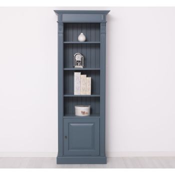 Biblioteca ingusta cu 1 usa, Gri Albastru Închis, Colectia Directoire, Lemn masiv, vopsit, 70x39x197cm