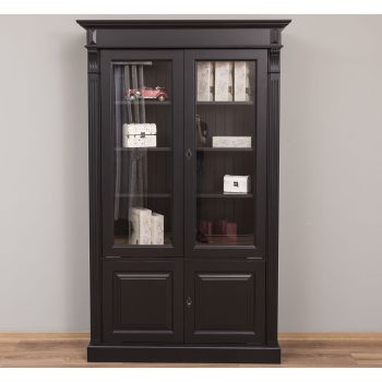 Vitrina cu 2 usi + 2 usi, Negru Mat, Lemn Masiv, Blat Vopsit, Corp Vopsit, 119x39x197cm