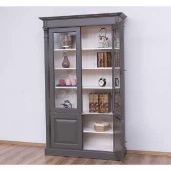 Vitrina cu 2 usi + 2 usi, Gri Argintiu, Lemn Masiv, Blat Vopsit, Corp Vopsit, 119x39x197cm