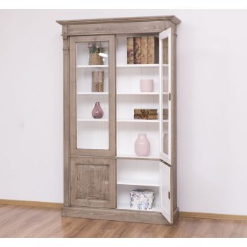 Vitrina cu 2 usi + 2 usi, Alb Pur, Lemn Masiv, Blat Vopsit, Corp Vopsit, 119x39x197cm