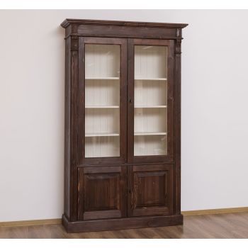 Vitrina cu 2 usi + 2 usi, Gri Argintiu, Lemn Masiv, Blat Vopsit, Corp Vopsit, 119x39x197cm