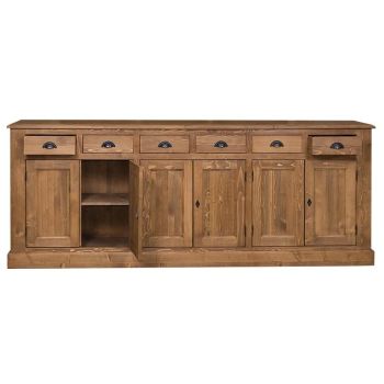 Bufet Bucatarie cu 6 usi si 6 sertare, Lemn Masiv, Finisaj ceara, 239x47x93cm